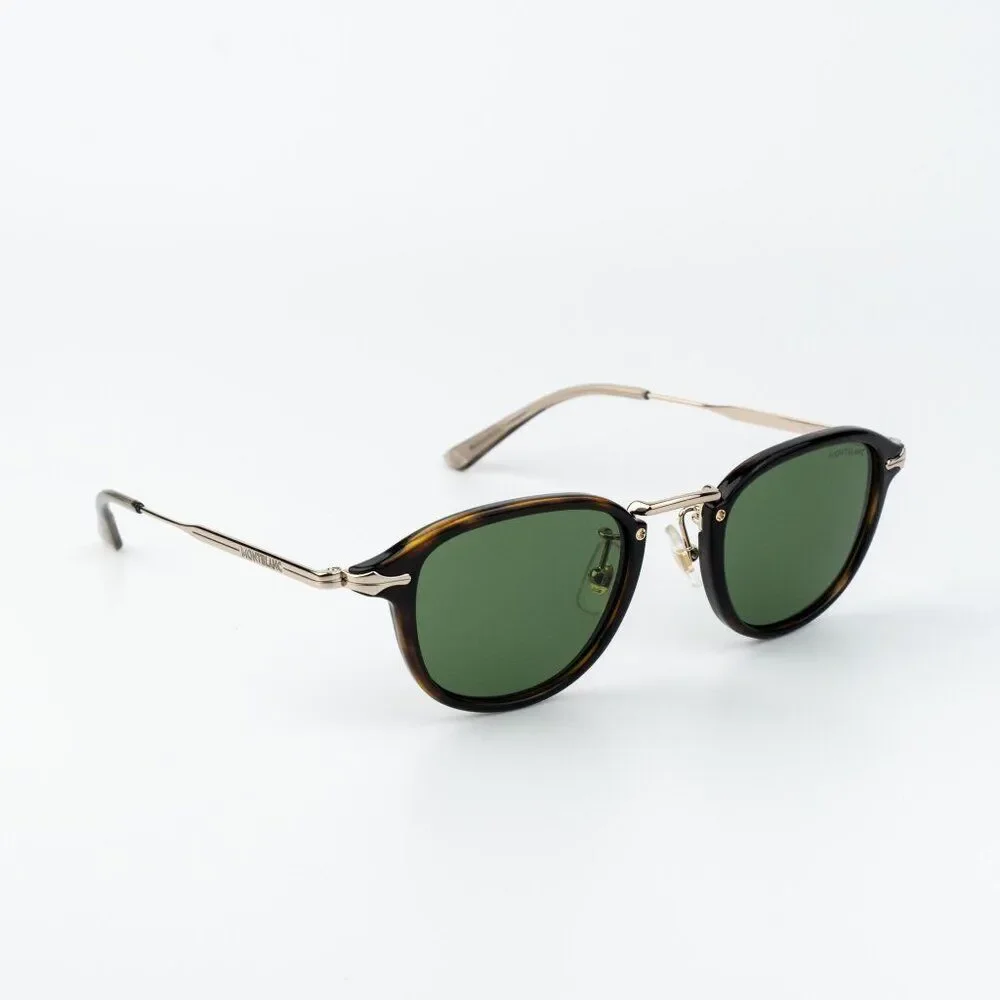 Montblanc Men Sunglasses Havana Gold Green Round MB0336S 002 NEW AUTHENTIC